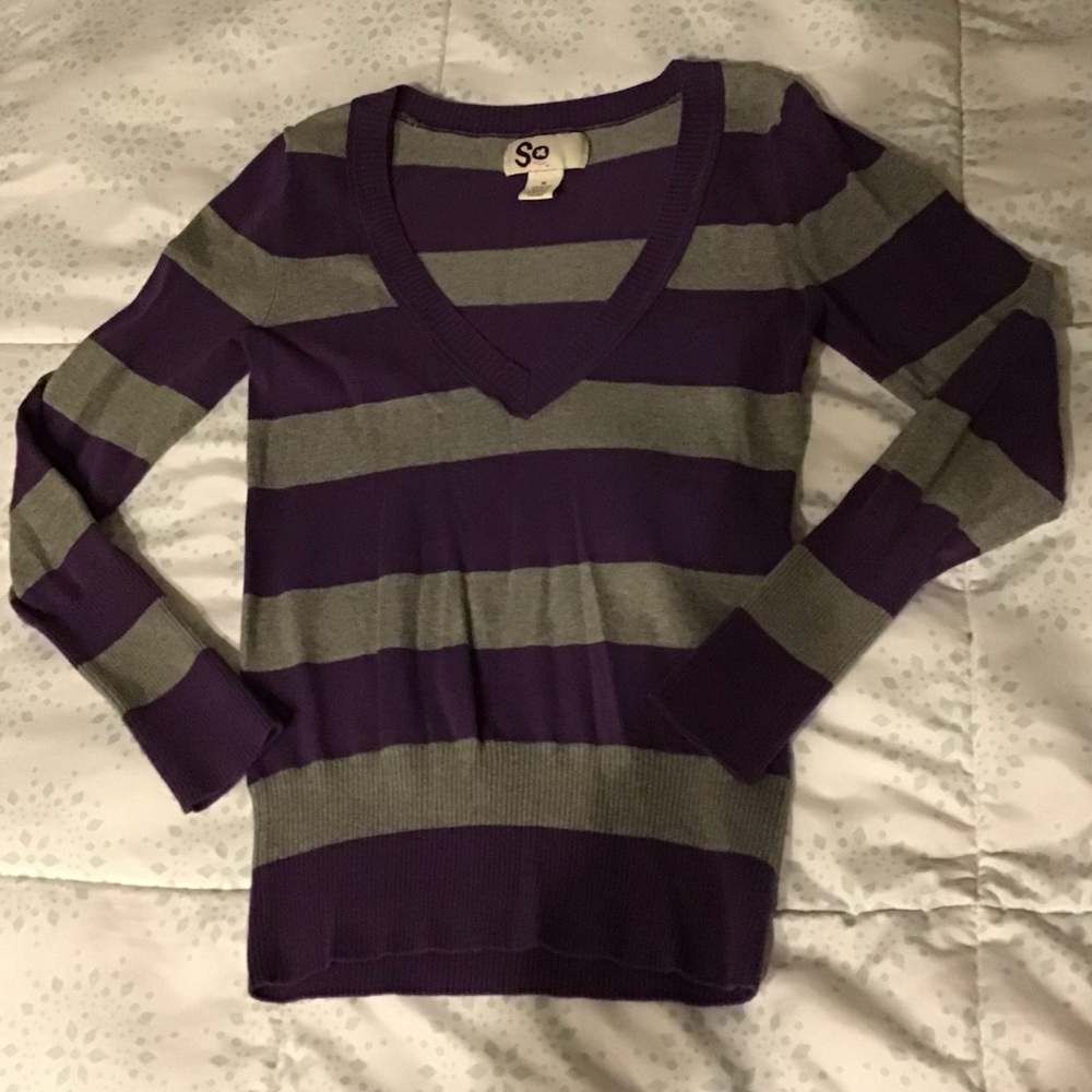 Like New SO Purple Stripe V-Neck Sweater Medium